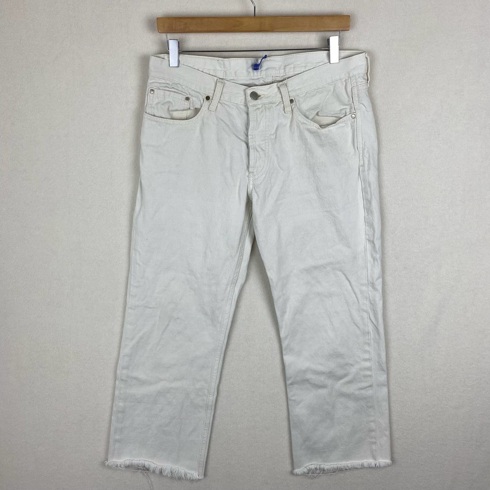 Industry of All Nations White Button-Fly Raw Hem Organic Selvedge Denim 34"x24"
